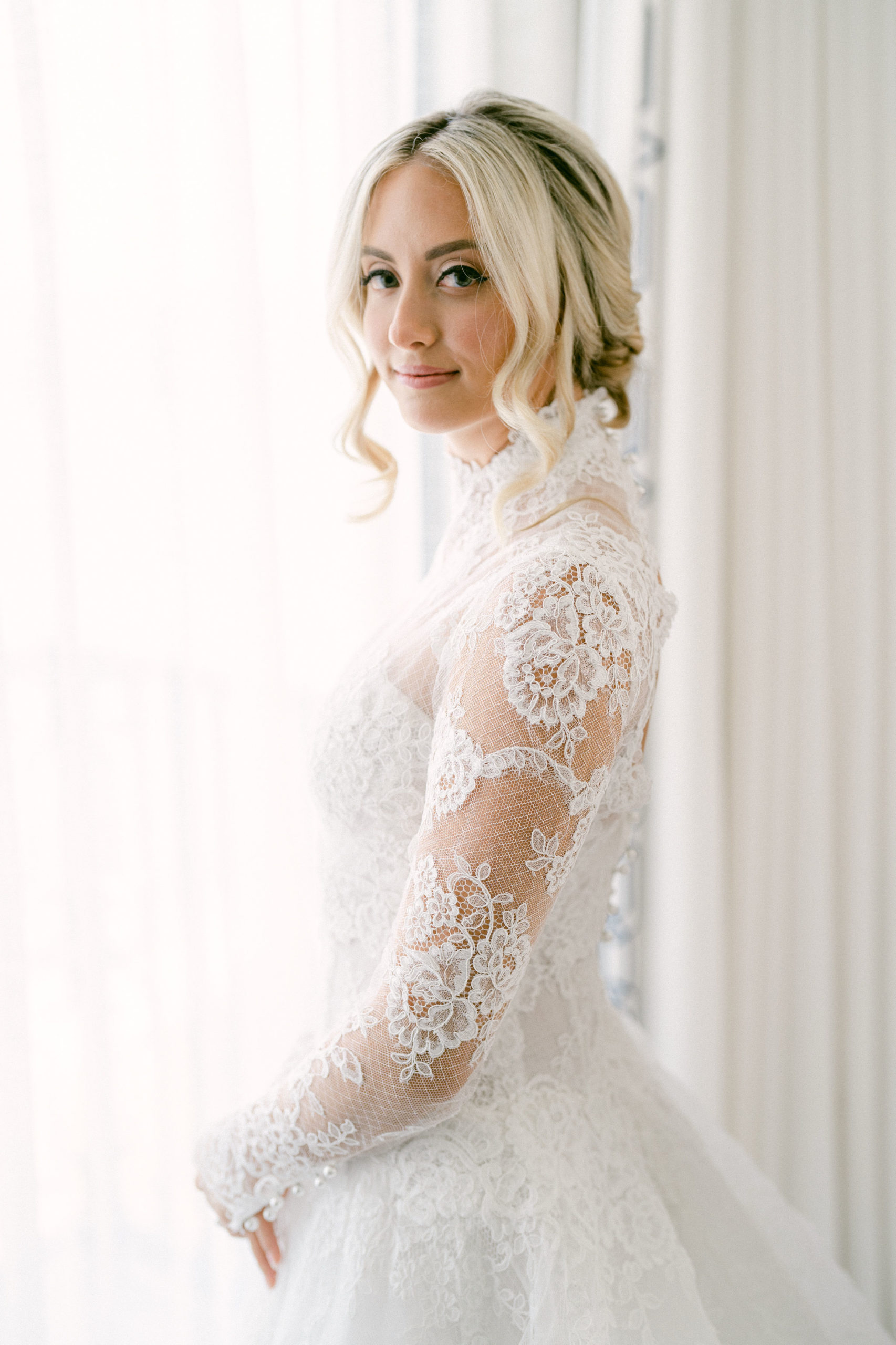 veiled bride on wedding day